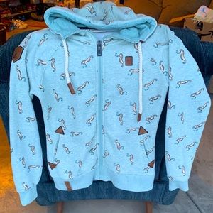 Naketano RARE Seahorse Print Zip Up Hoodie, Medium